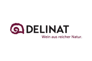 Logo Delinat - Wein aus reicher Natur. dunkelrot schwarz.